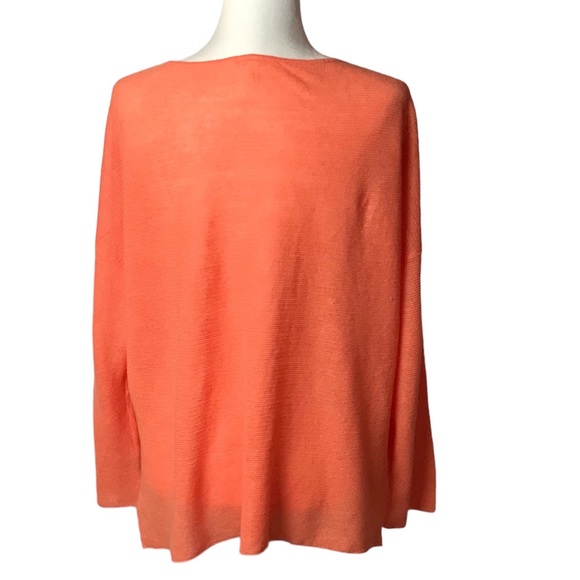 Eileen Fisher Sweater Peach Boat Neck Organic Cotton Open Stitch Slouchy - Picture 2 of 7